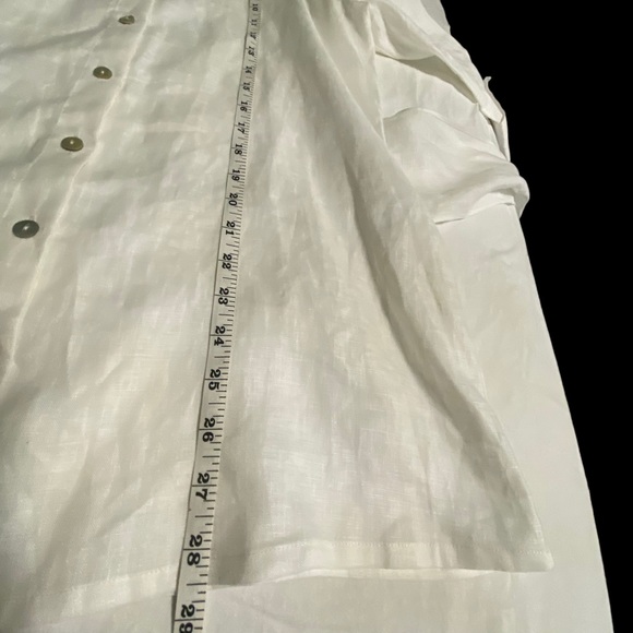 Go Silk Long Linen Tie-Waist Tunic Top White Lagenlook Button Up NWT Petite Sz M - Picture 7 of 7